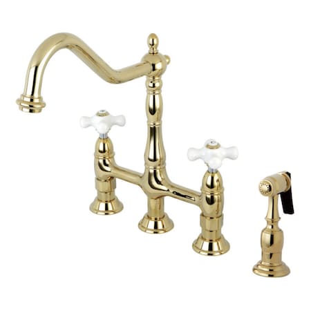 Kingston Brass KS1272PXBS Heritage Bridge Kitchen Faucet W/Brass Sprayer, Brass KS1272PXBS